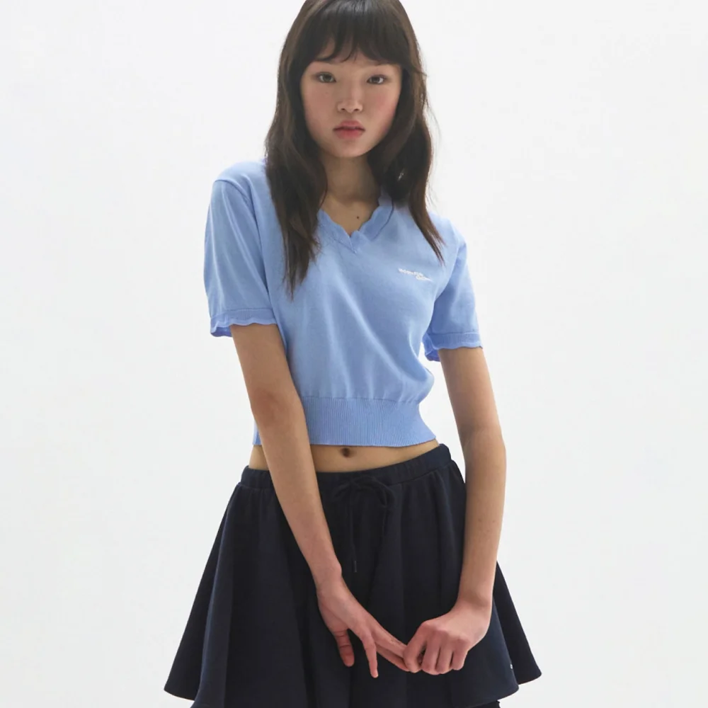 M.C Lace Neck Crop Knit / SKY BLUE