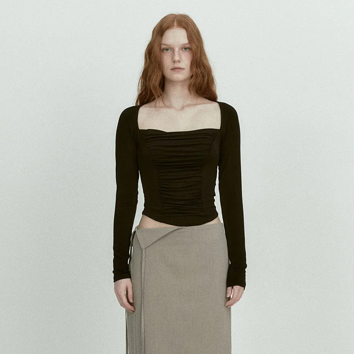 WIDE SQUARE SHIRRING T (BLACK)