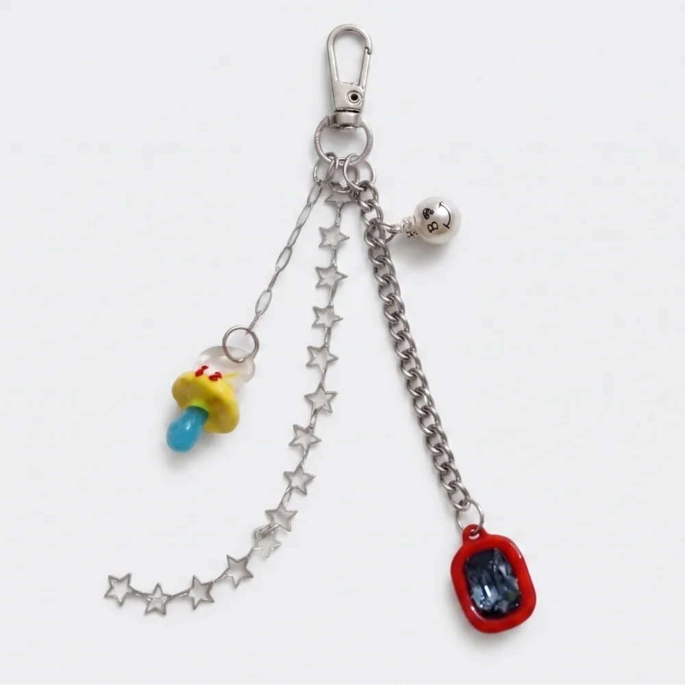 Glass mushroom star chain key ring 亞克力 玻璃 蘑菇 星星 鏈條 Swarovski 吊飾 袋 化妝袋 鑰匙扣