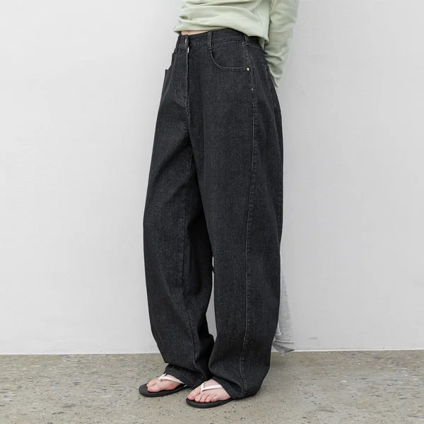(PT-5822)PIN-WALE CURVED DENIM PANTS