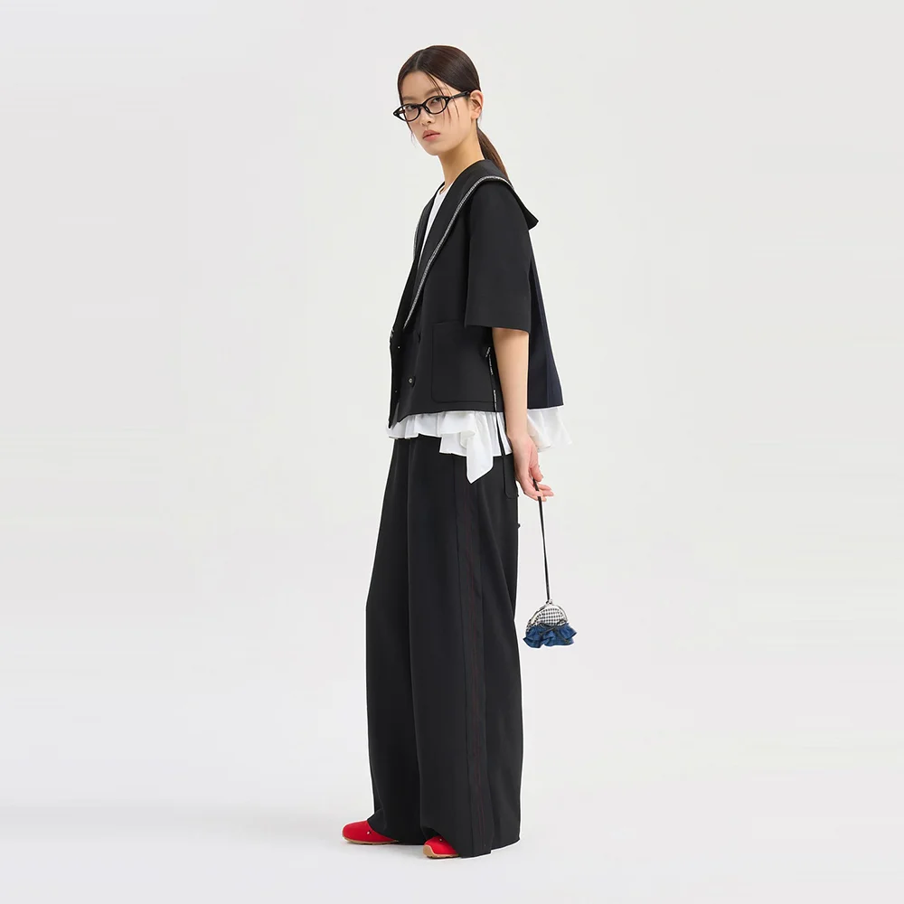 Waist Color Block Banding Wide Pants (black) LFPNM26400BKX