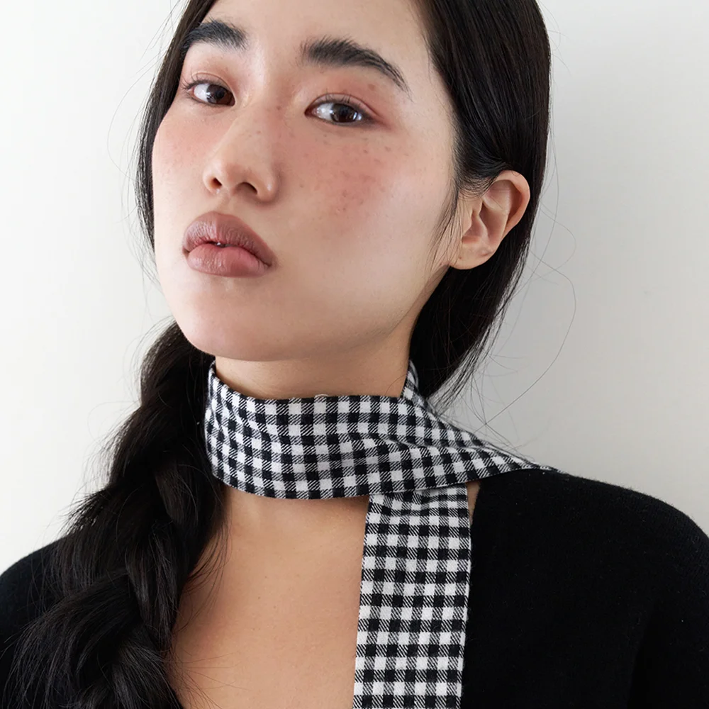 ginghamcheck long scarf - black