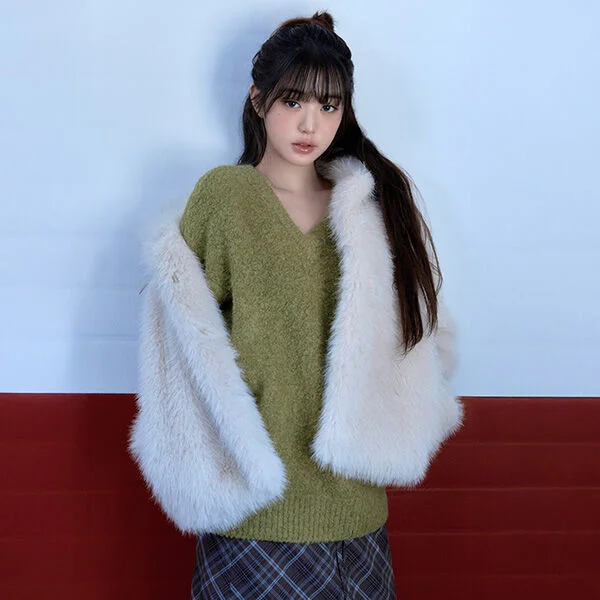 LOOSE FIT V NECK KNIT OLIVE