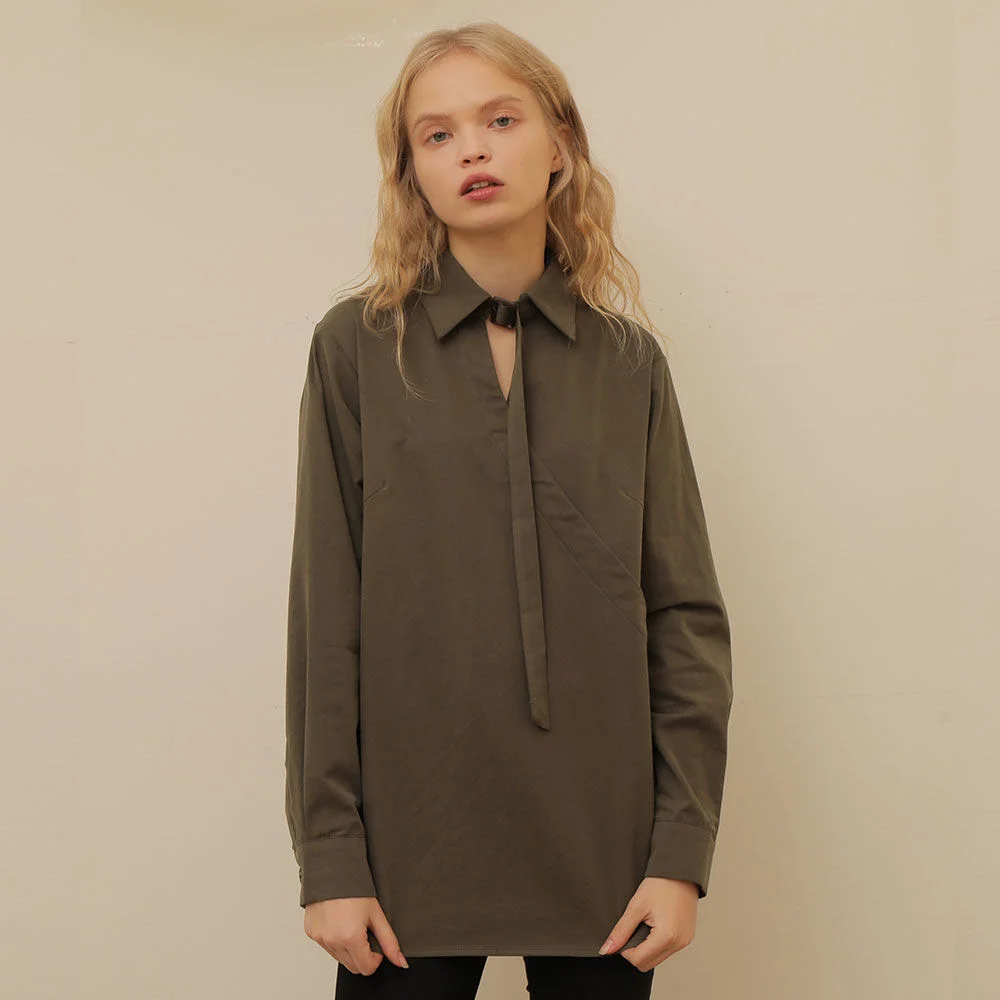 BELT COLLAR COTTON BLOUSE_KHAKI