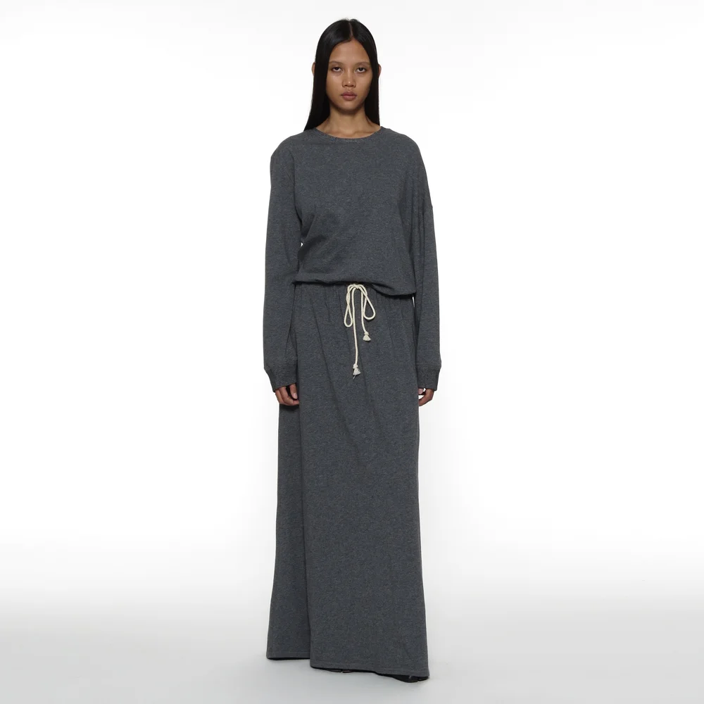 PWC UNBALANCED DRAWSTRING MAXI DRESS_CHARCOAL MELANGE