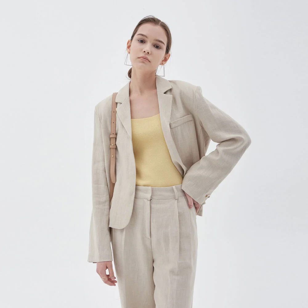 LINEN SET-UP CROP JACKET_BEIGE