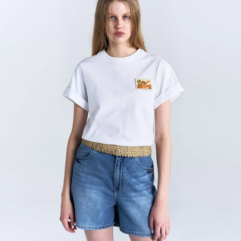 W CAMEL CUFFED T-SHIRT - WHITE