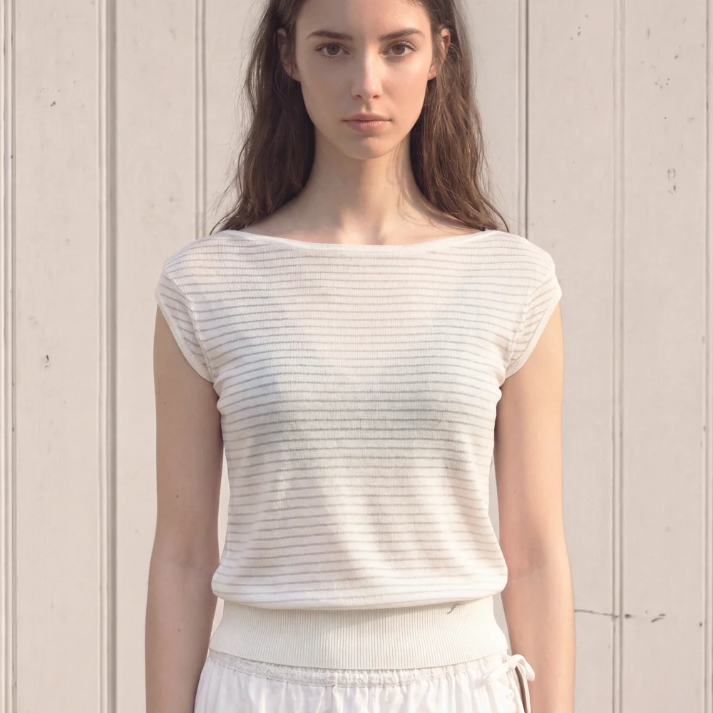 MARINA CAP SLEEVE U NECK KNIT (IVORY GRAY)