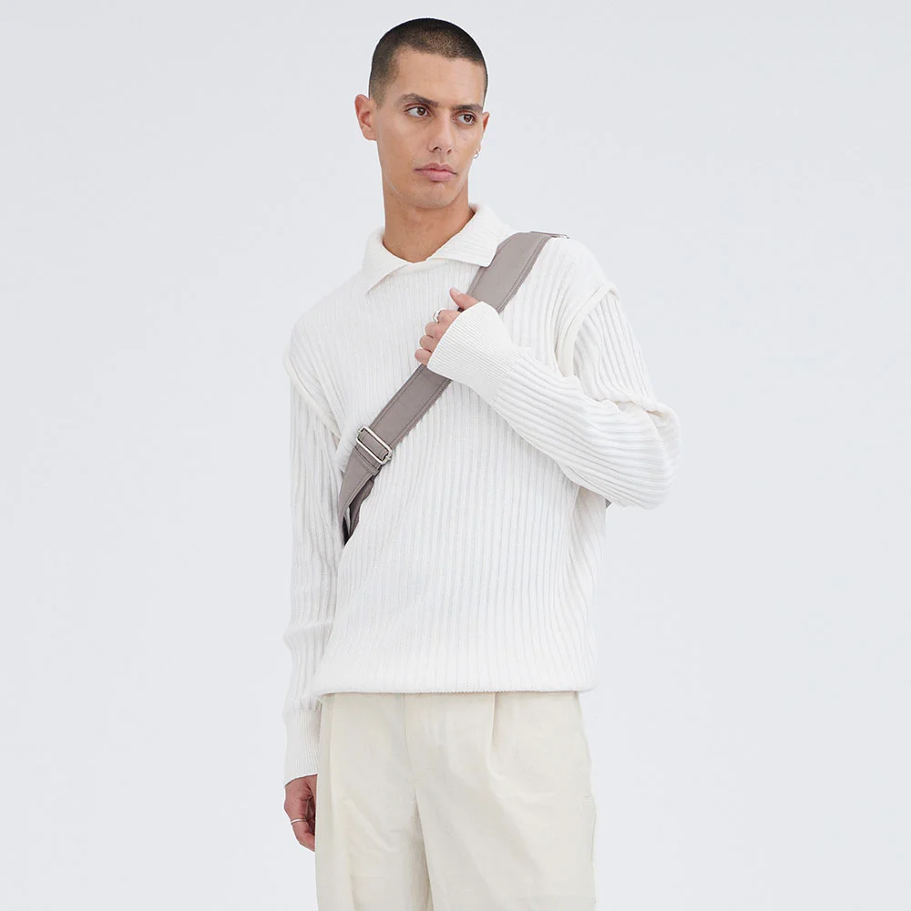 (M) LONG SLEEVES KNIT POLO (SNOW WHITE)