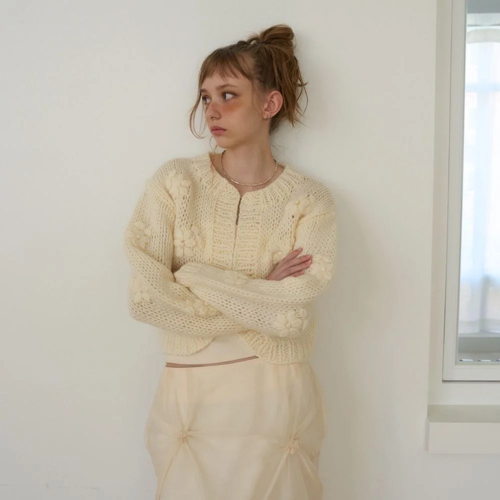 Handmade Flower Cardigan / Ivory