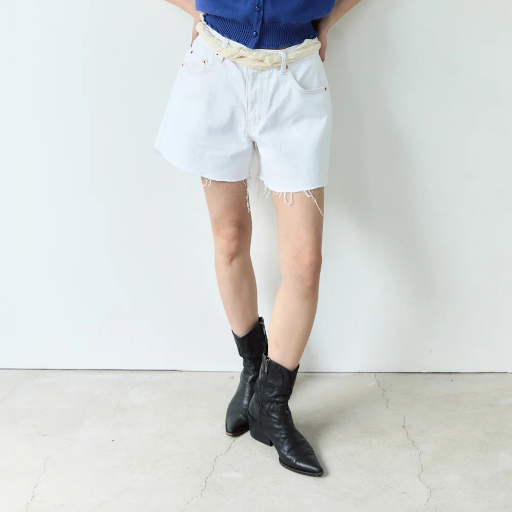Damage Denim Shorts (White)