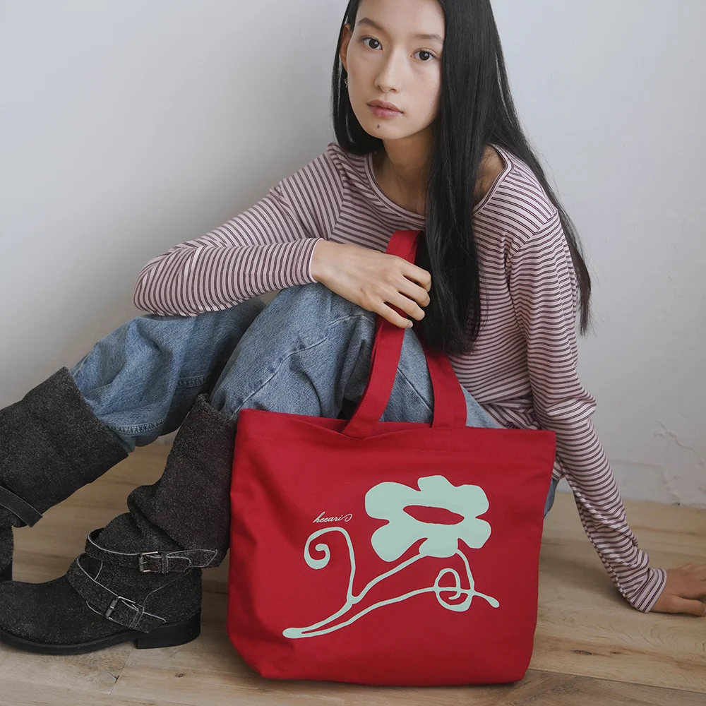 野花 印花 帆布袋_紅色