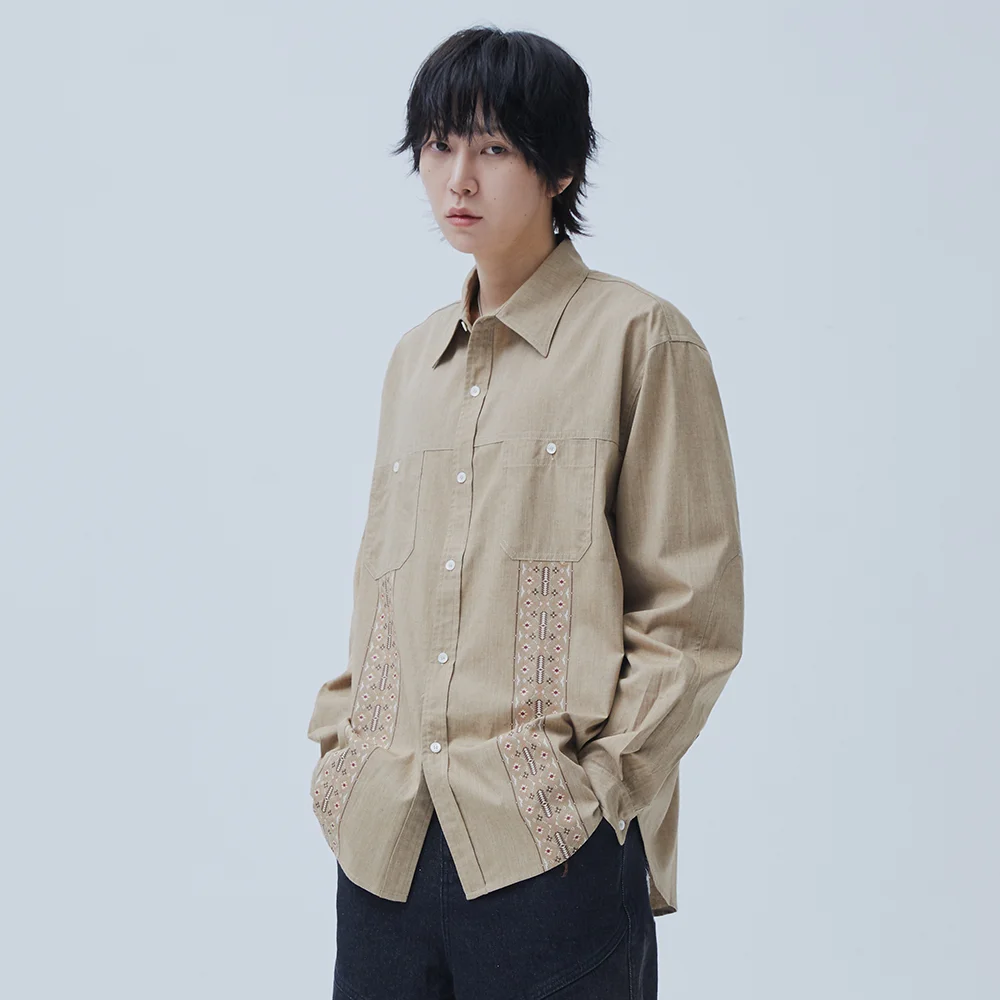 Navaho Pringting Long Sleeve Shirt Beige