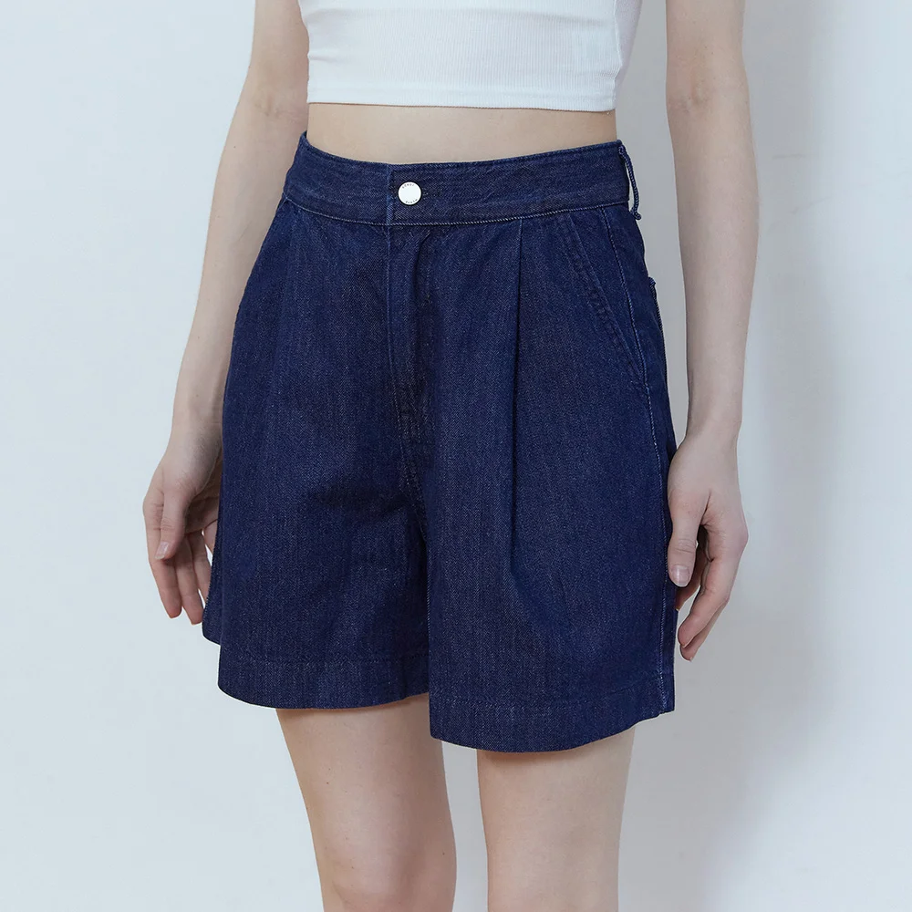 Back label point pintuck half pants - deepblue