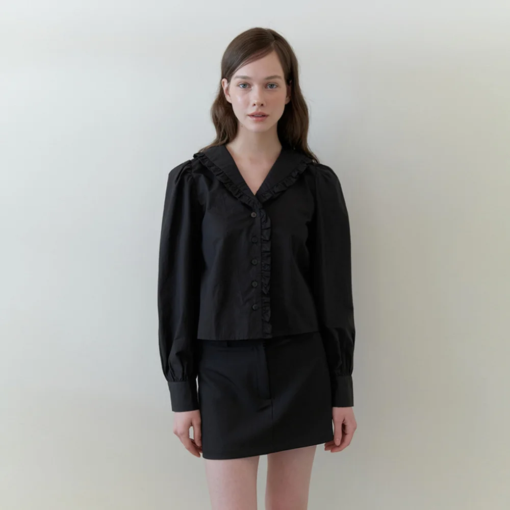 pring frill blouse - black