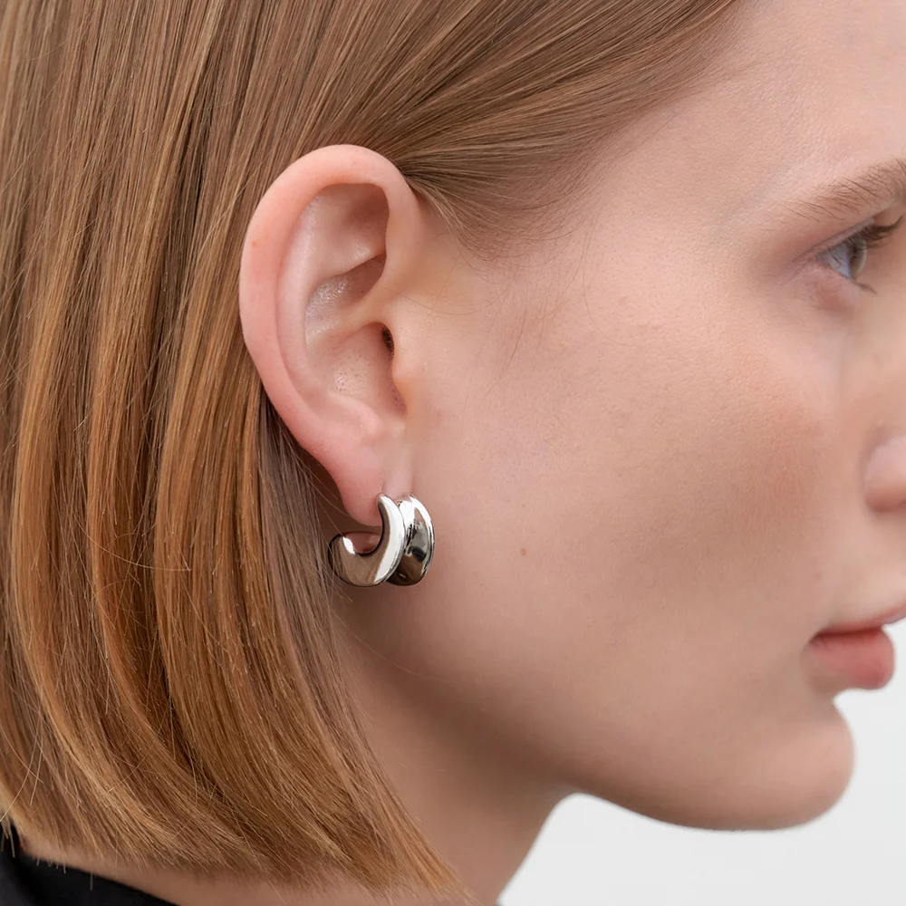 bold curved earrings (E033_silver)