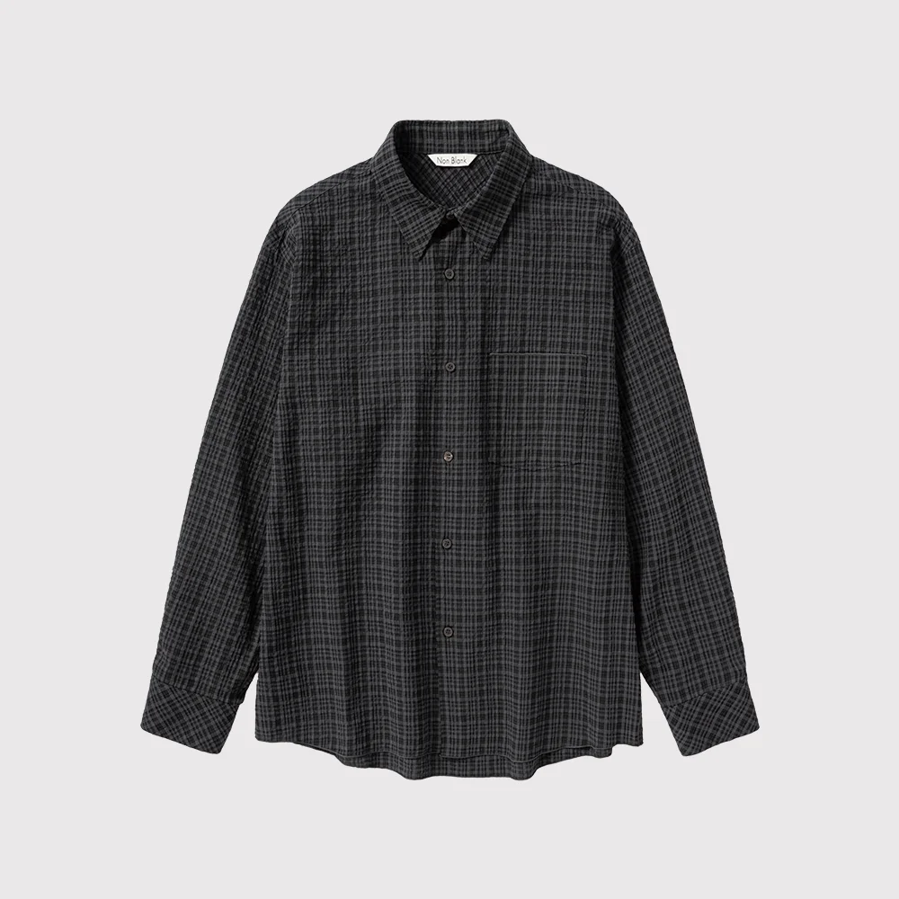 混紡 格紋 LS 襯衫_GREY