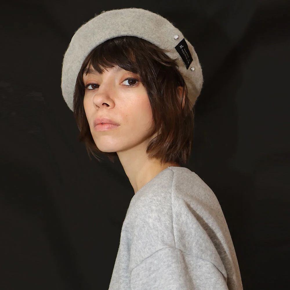 灰色 串珠 貝雷帽_ Gray Beads Beret