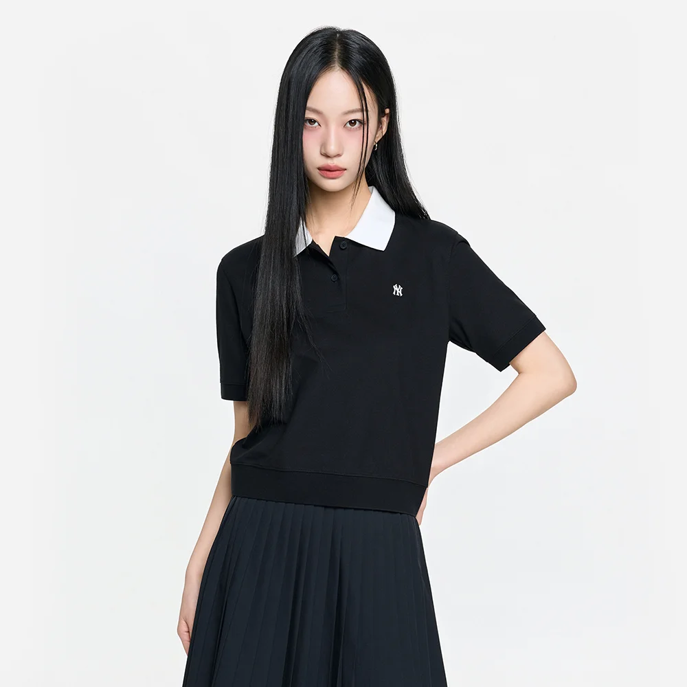 女裝 基本款 短版 衣領 T恤 NY (Black)