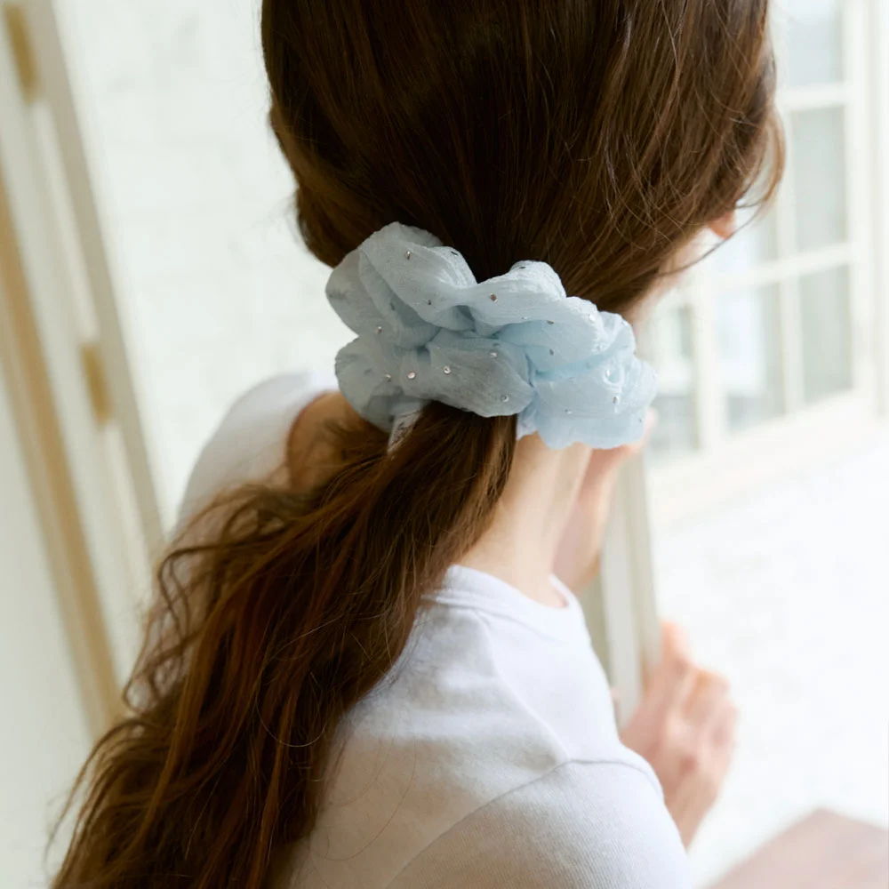 Crinkle Silver Scrunchie (Sky Blue)