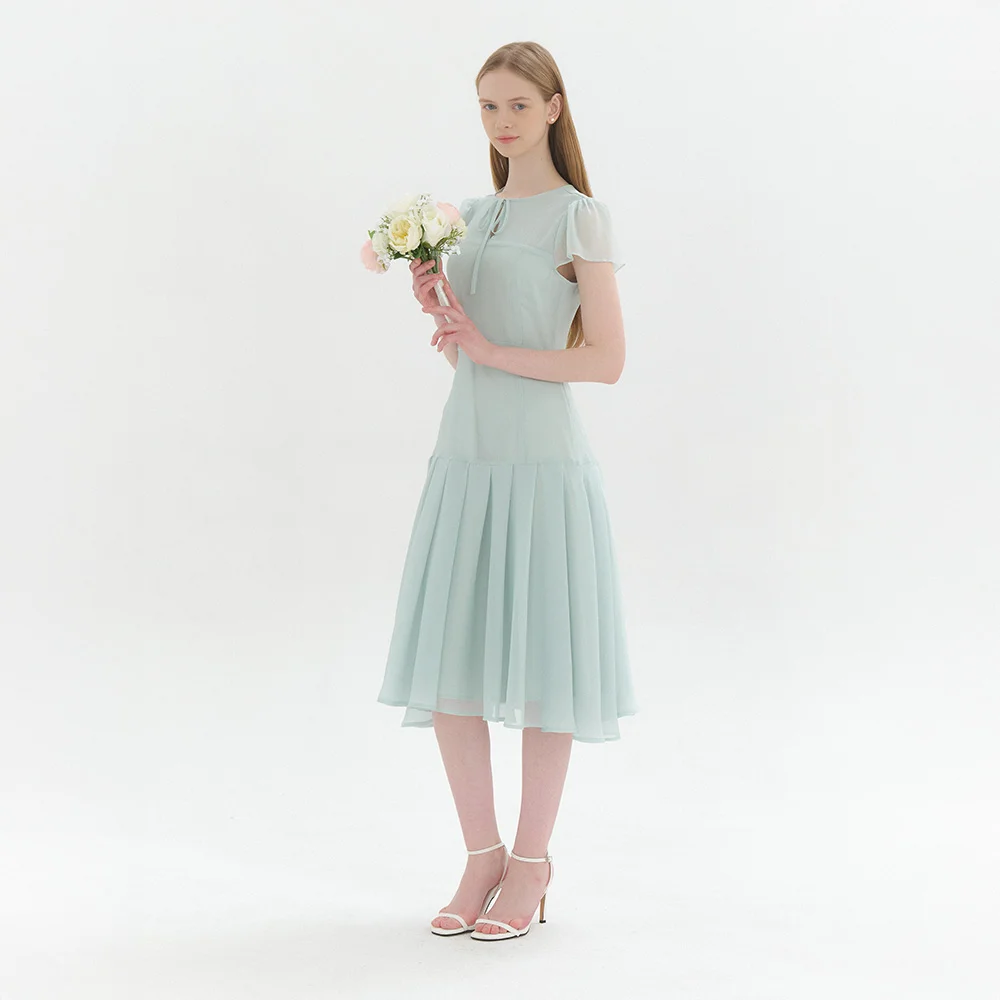 Chiffon Ruffle Pleated Long Dress / Mint(3color)