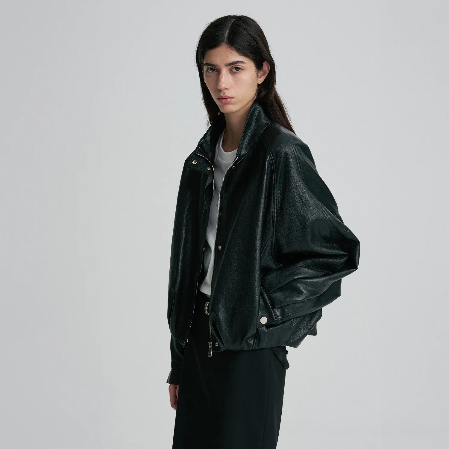 LEATHER BLOUSON JACKET BLACK