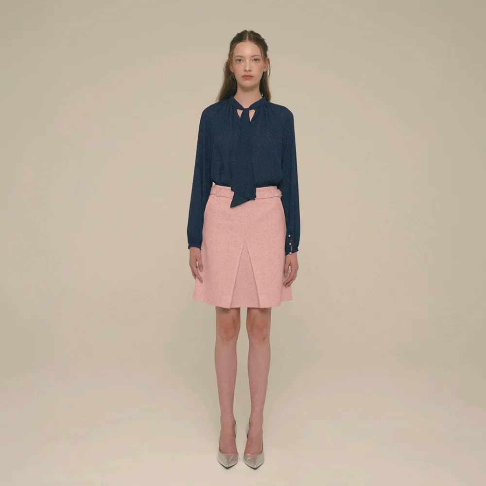 Crystal-Button Tweed Skirt_Shell Pink