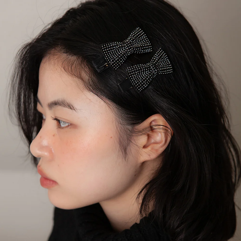 bow cubic hair pin - black