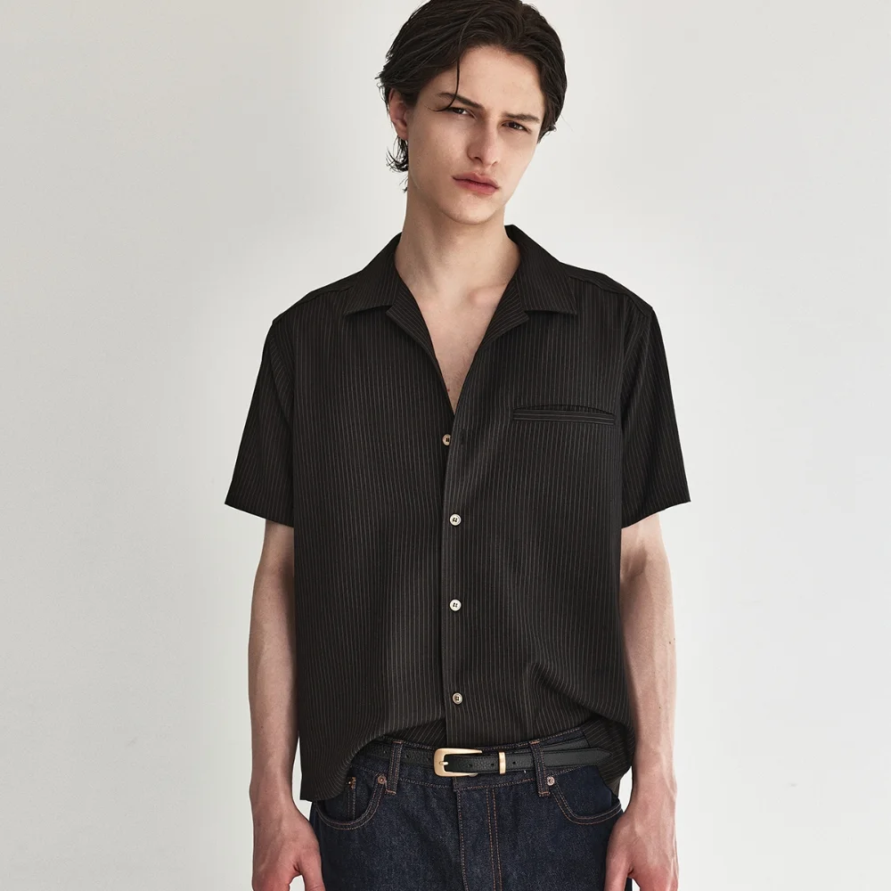 Refined Wool Stripe Shirt_Dark Brown