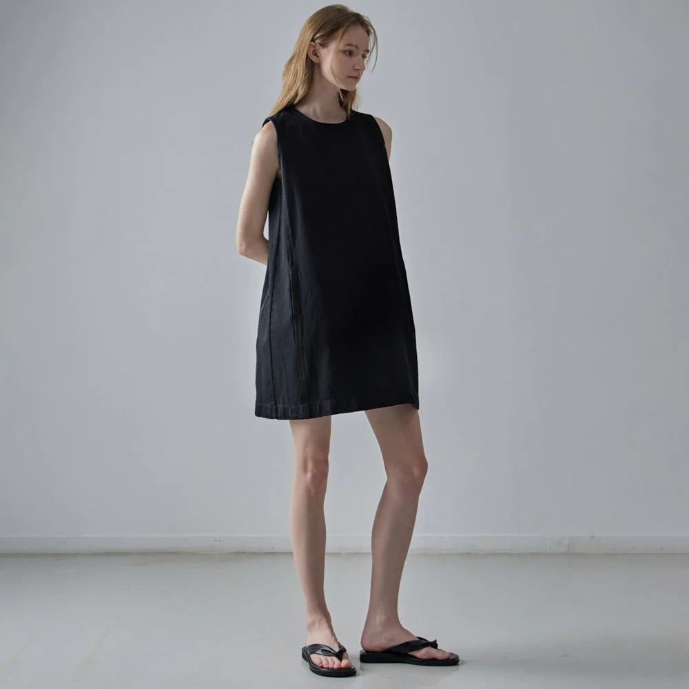 牛仔 無袖 連衣裙_vintage black
