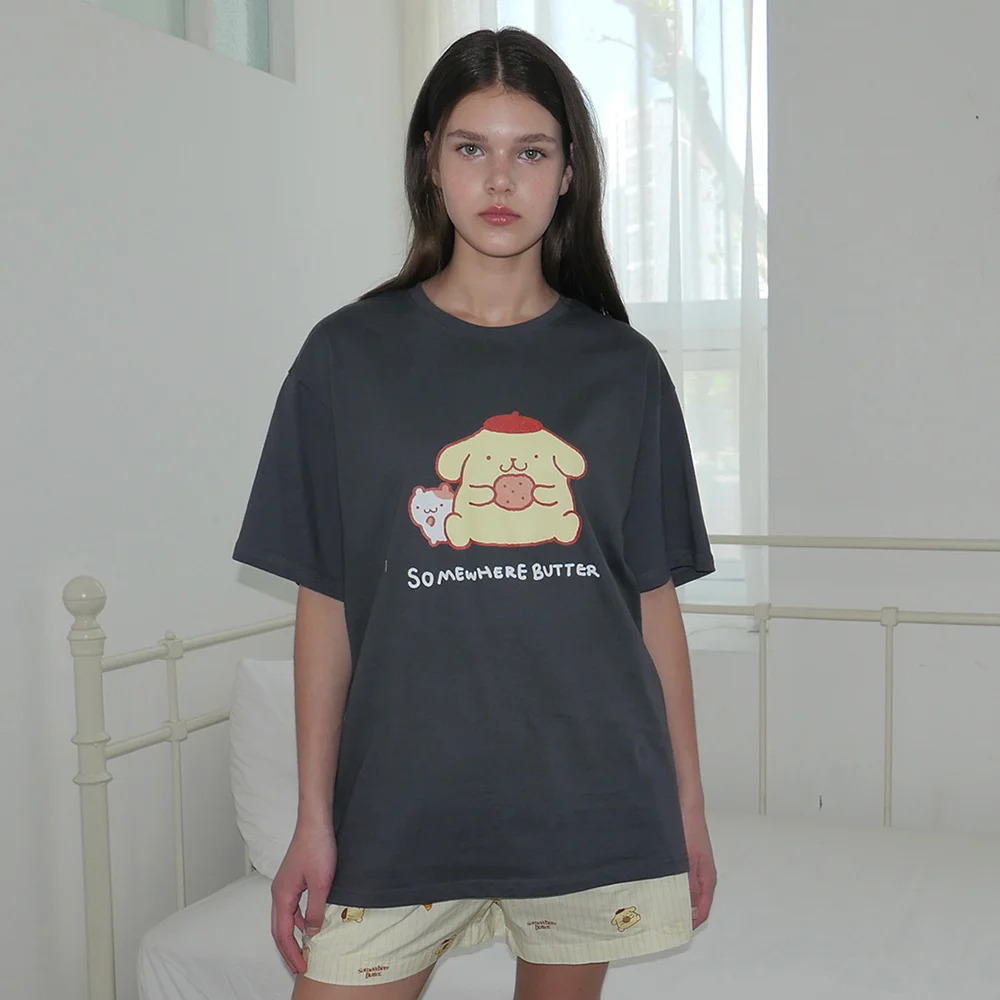 Pompompurin Over-Fit Top - Charcoal