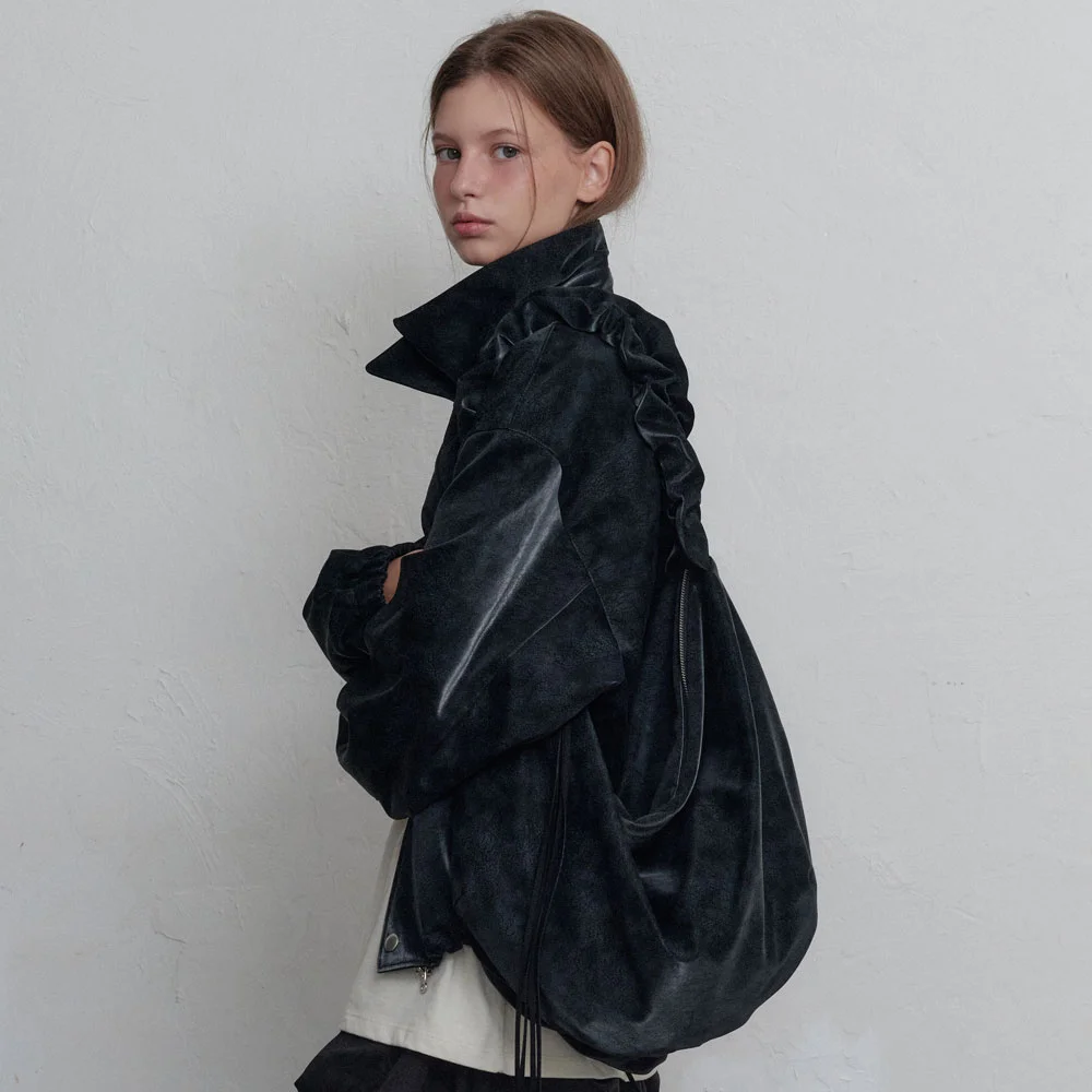 Shirring gather bag (Midnight black)