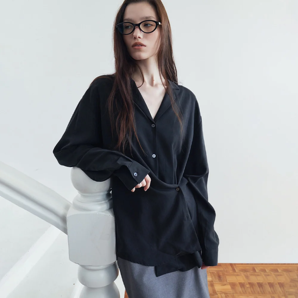 SITP5306 柔軟 開襟 衣領 RAB 襯衫_Black
