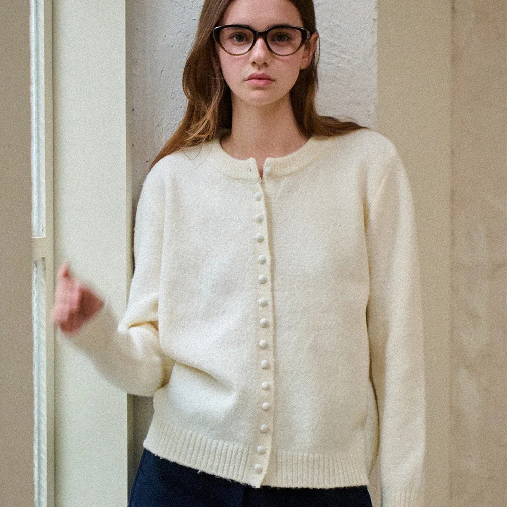 Bean button wool knit cardign_5 Colors
