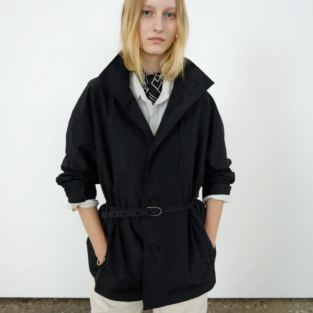 BELTED WINDBREAKER JACKET_BLACK