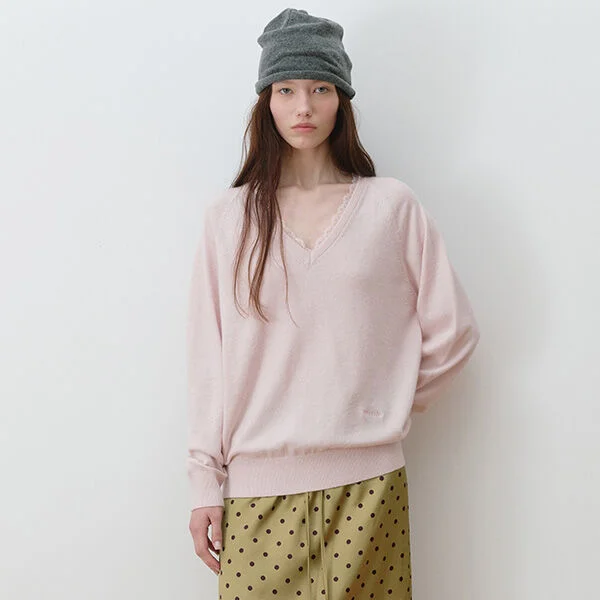 LACE V NECK KNIT LIGHT PINK