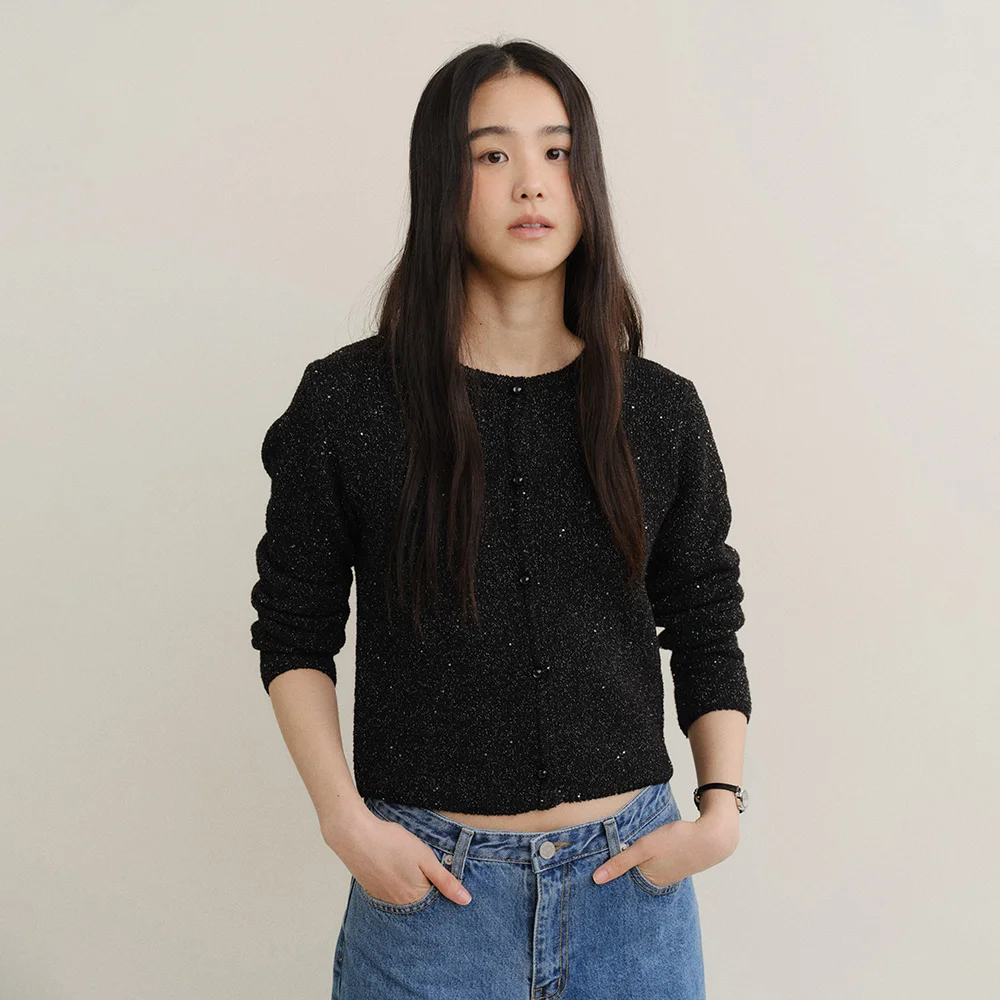 NUA TWEED KNIT CARDIGAN (BLACK)