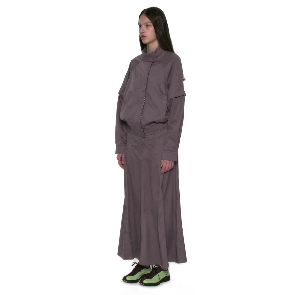 POCKET POINTED FLARE MAXI SKIRT_PURPLE BROWN