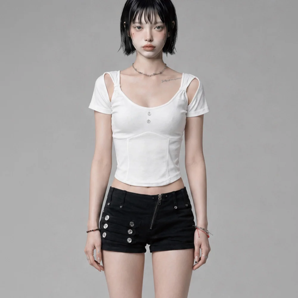 Layered Buckle Line Top (White)