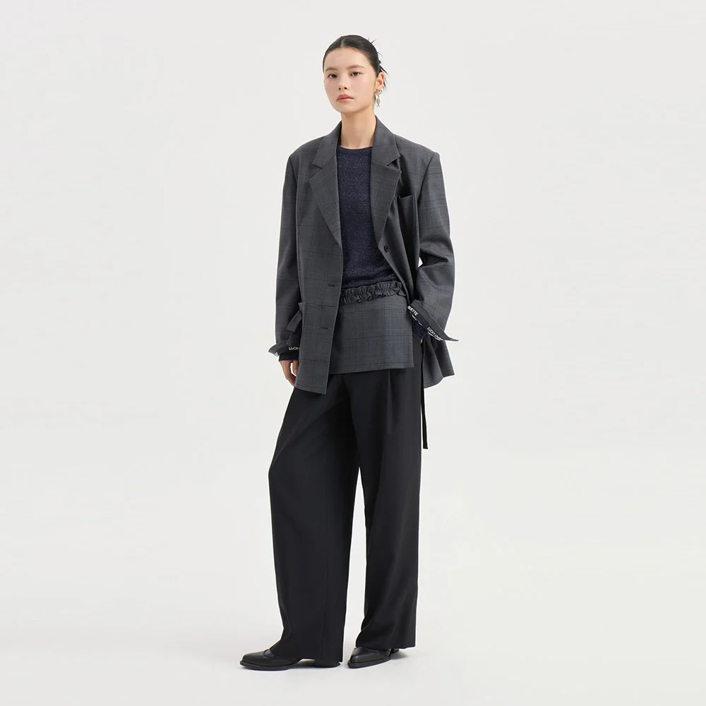 Ribbon Detail Check Single Jacket (dark grey) LFJAW25205GYD