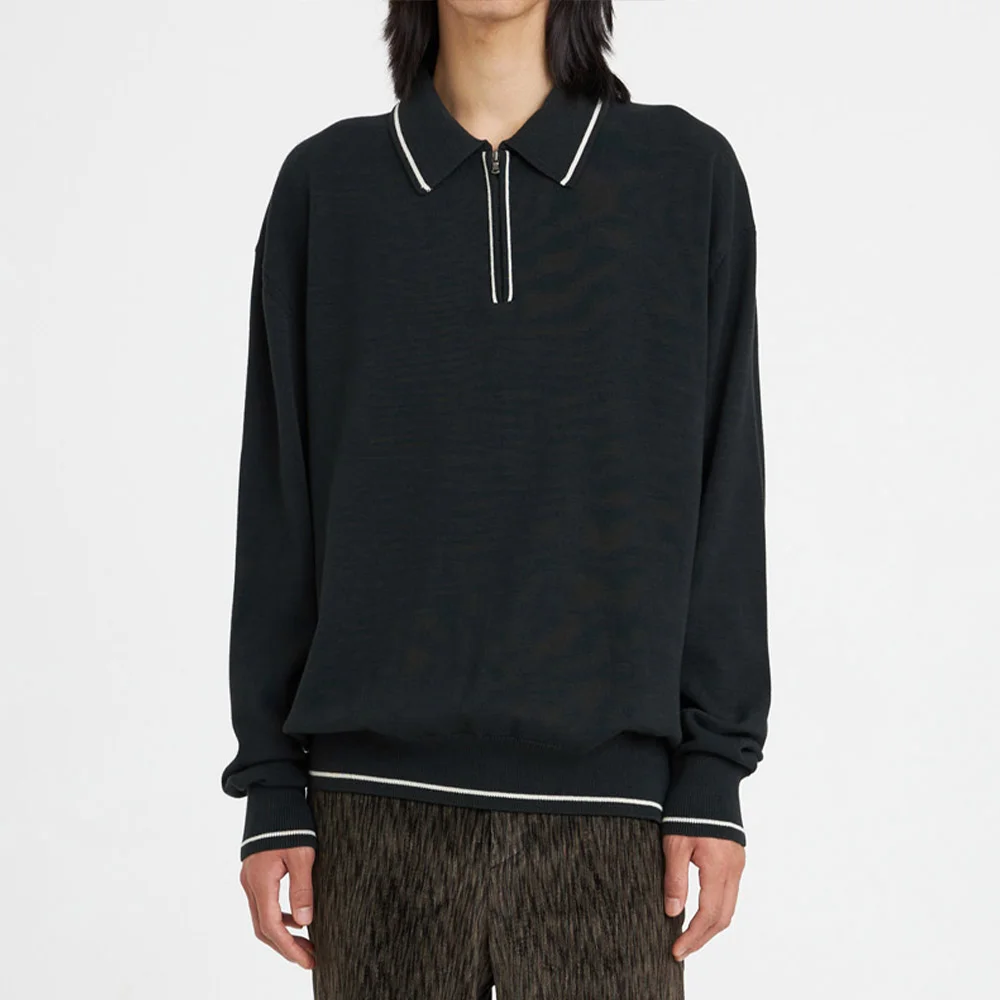 Knit Zip-Collar T-shirt (Dark Green)