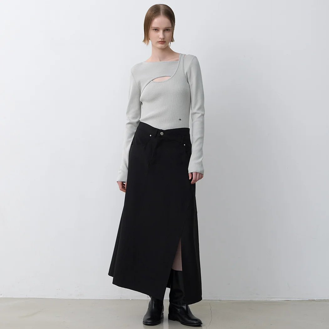 DIAGONAL UNBALANCE TWILL SKIRT(SK-4997)