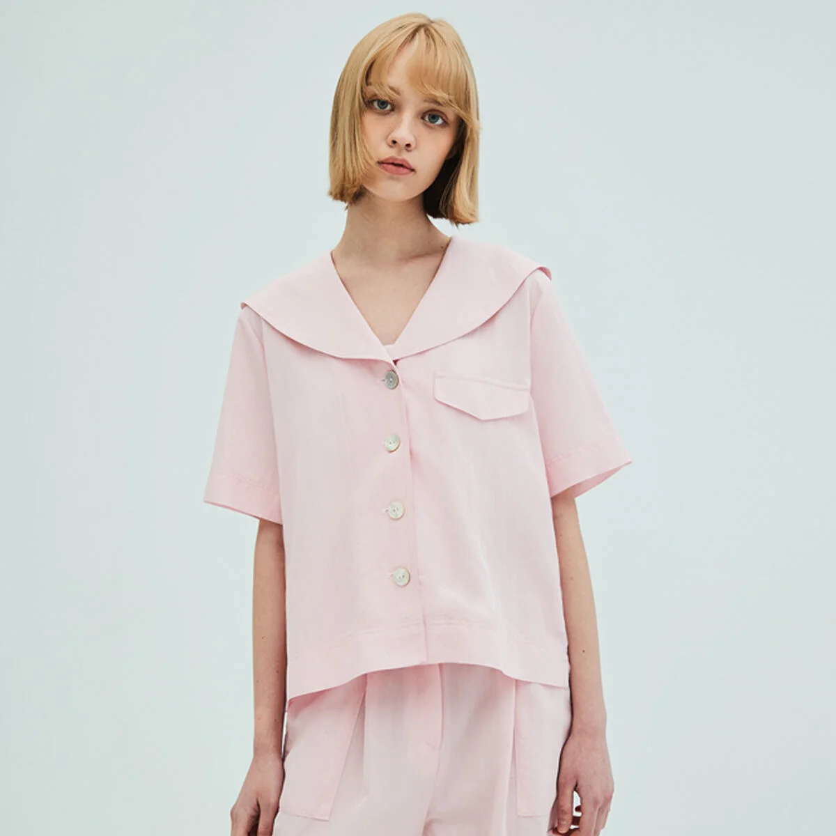 Sailor Collar Stitch Blouse_Pink