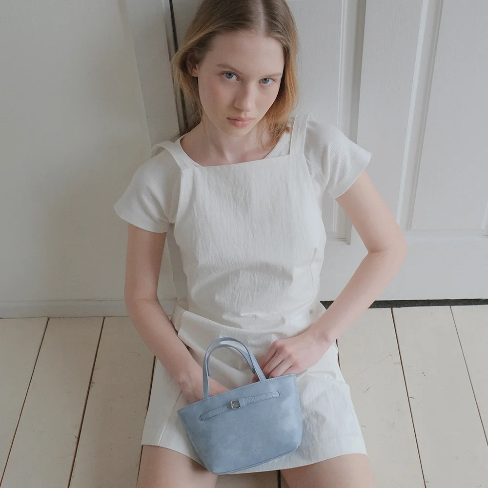 Belted Tote Bag - Baby Blue