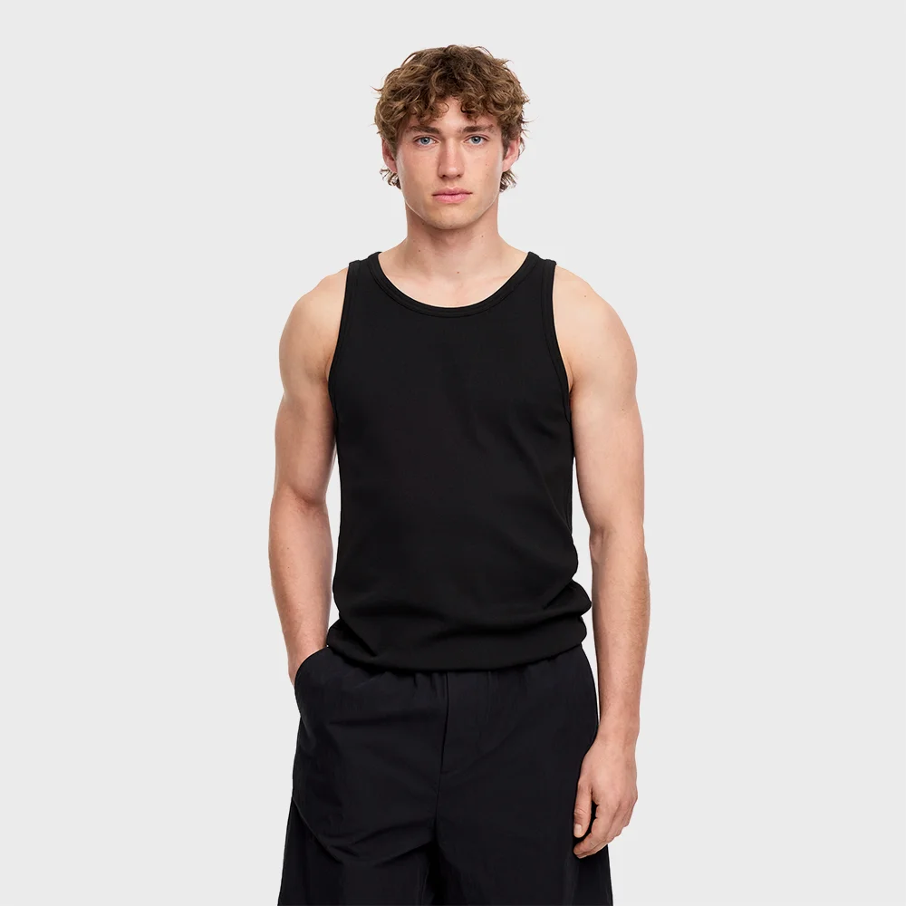 (M) 羅紋 背心 上衣 (1336693-001) (黑色)