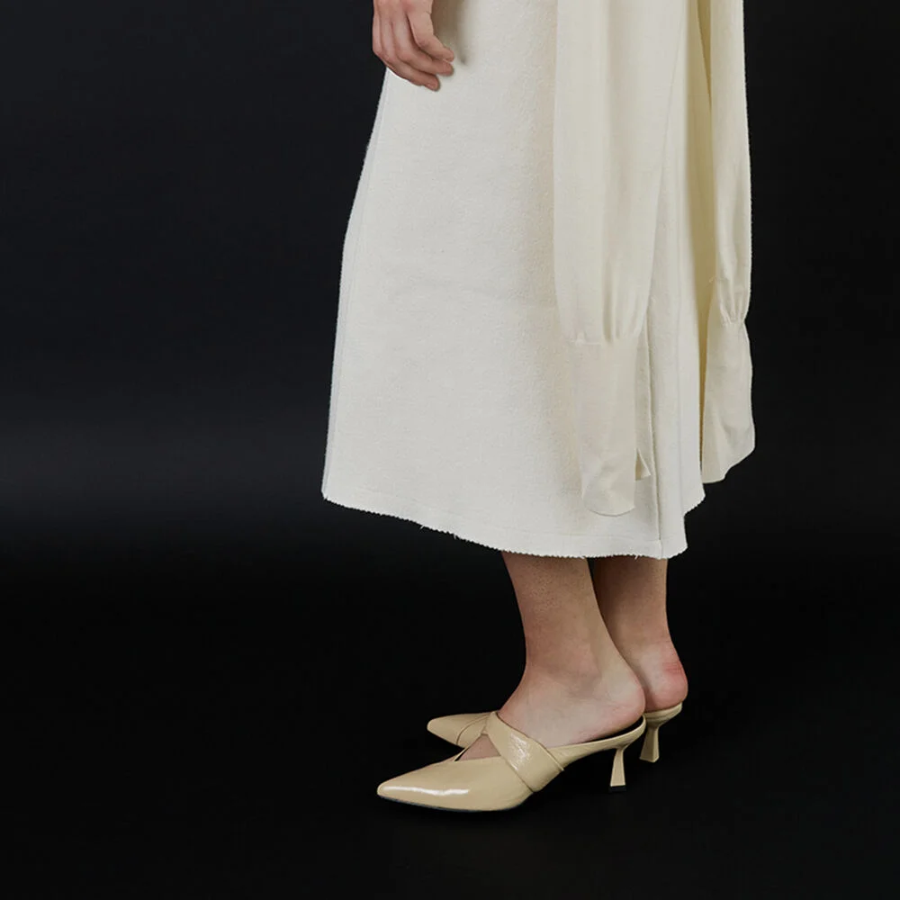 Anna Mules 6cm Heels Crush Nappa Butter