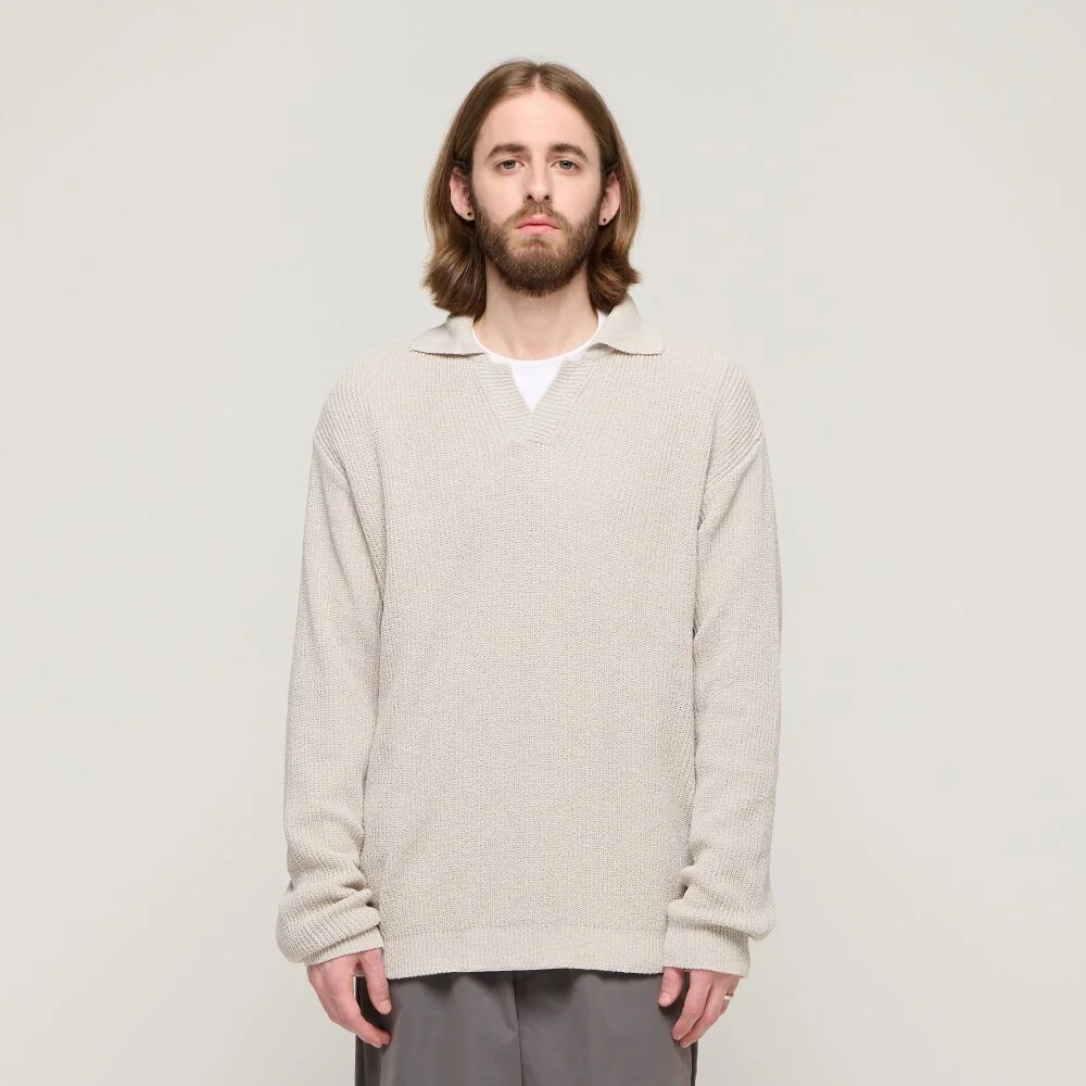 CB BOUCLE OPEN COLLAR KNIT (OTMEAL)