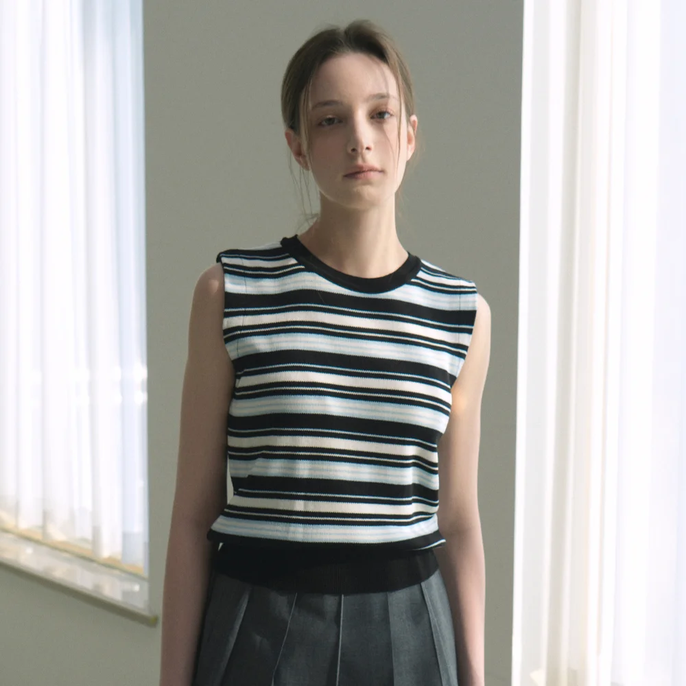 Stripe Viscose Knit Sleeveless (black)