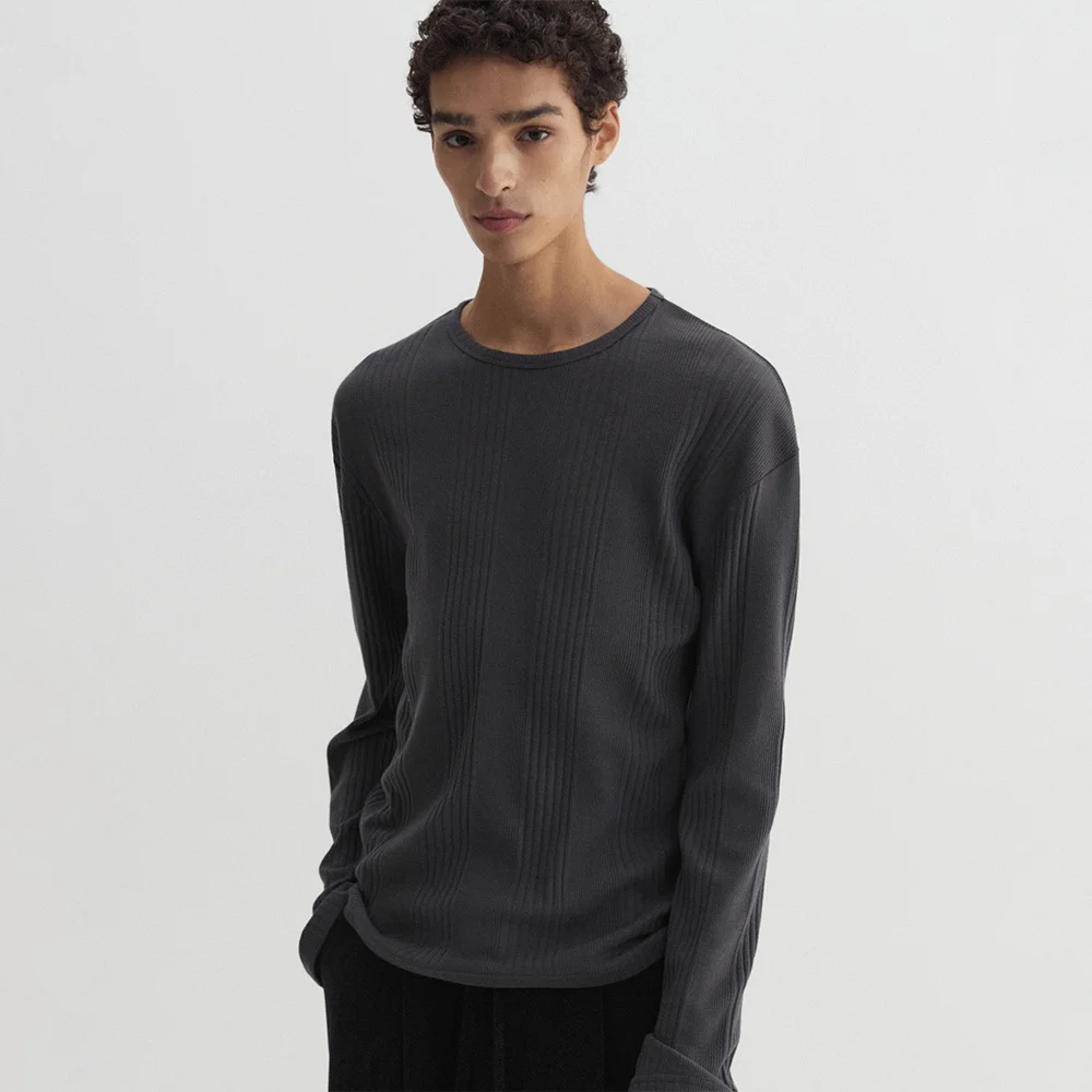 羅紋 長袖 炭灰色