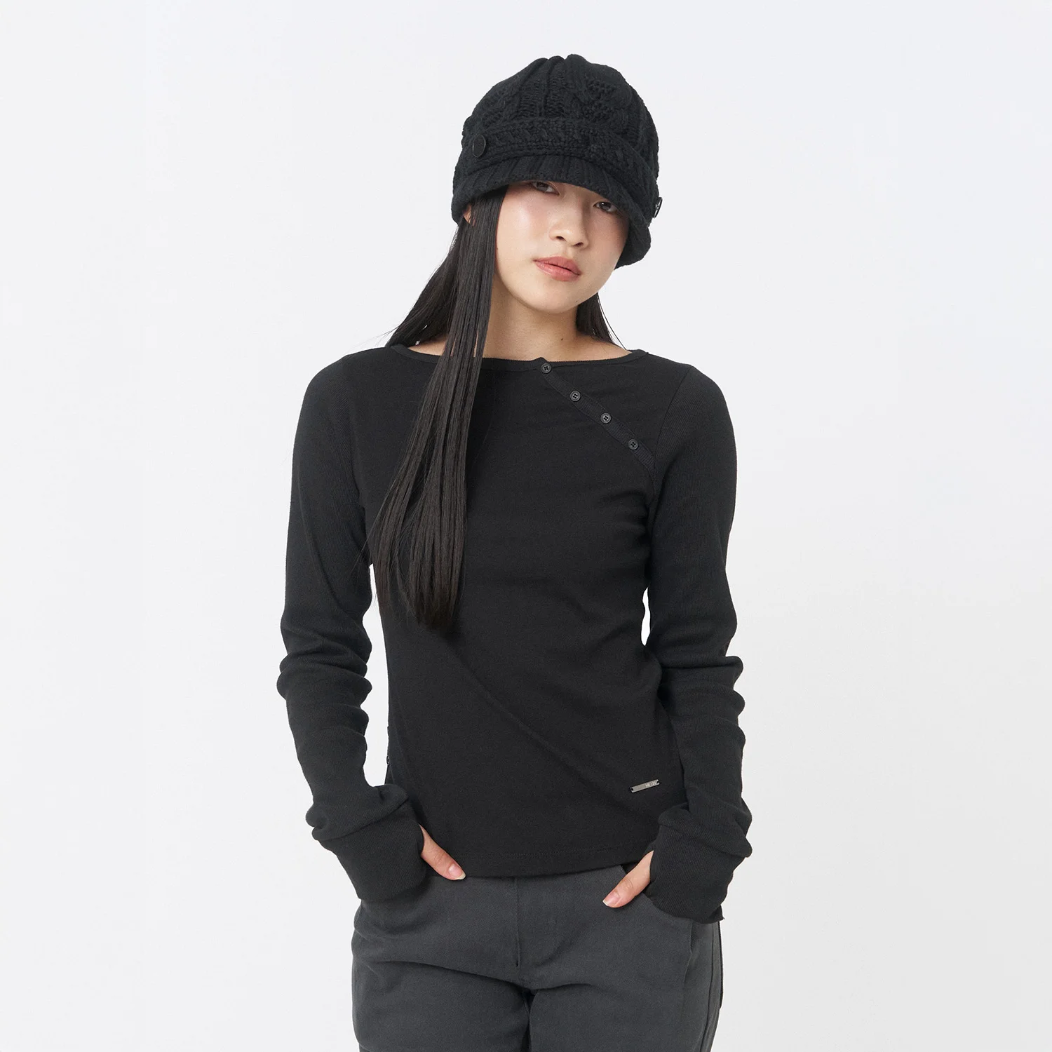 Slash button long sleeves BLACK